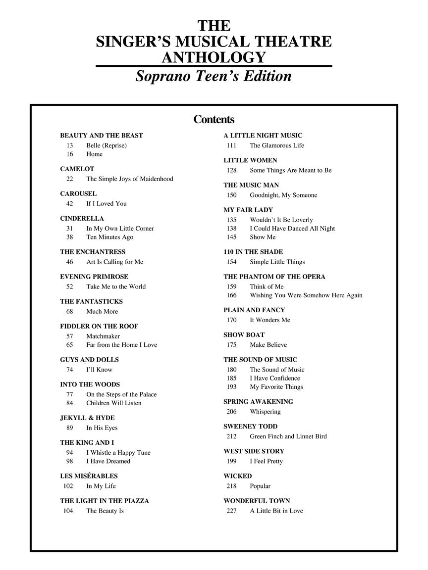 Singer's Musical Theatre Anthology Teen's Edition Soprano Book Only