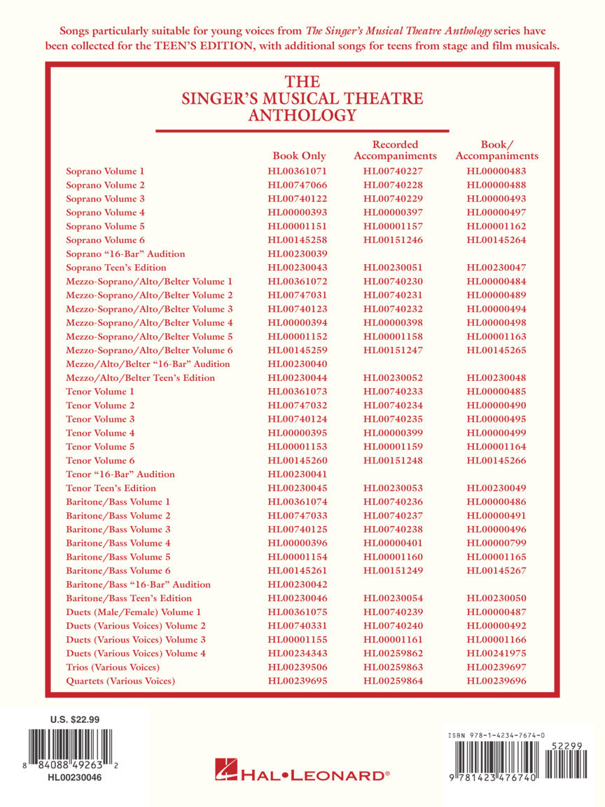 Singer's Musical Theatre Anthology Teen's Edition