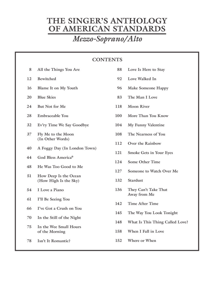 Singer's Anthology of American Standards Mezzo-Soprano/Alto Edition