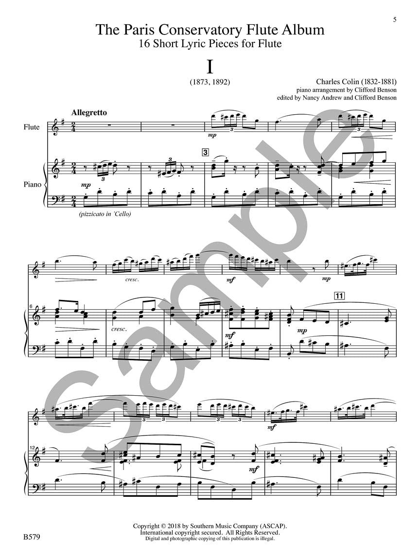 Paris Conservatory Flute Album for Flute and Piano