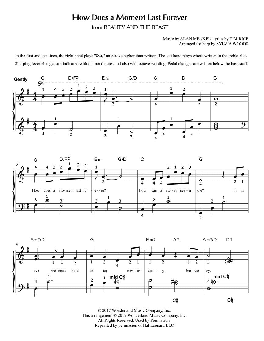 Menken: How Does a Moment Last Forever - Arranged for Harp