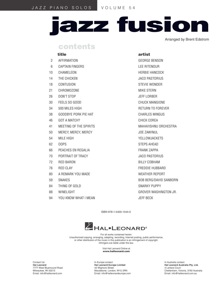 Jazz Fusion - Jazz Piano Solos, Vol. 54
