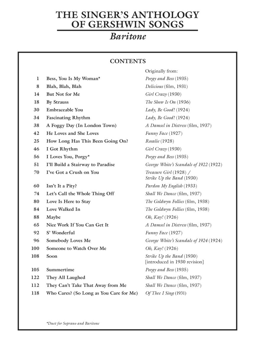 Gershwin: Singer's Anthology of Gershwin Songs - Baritone