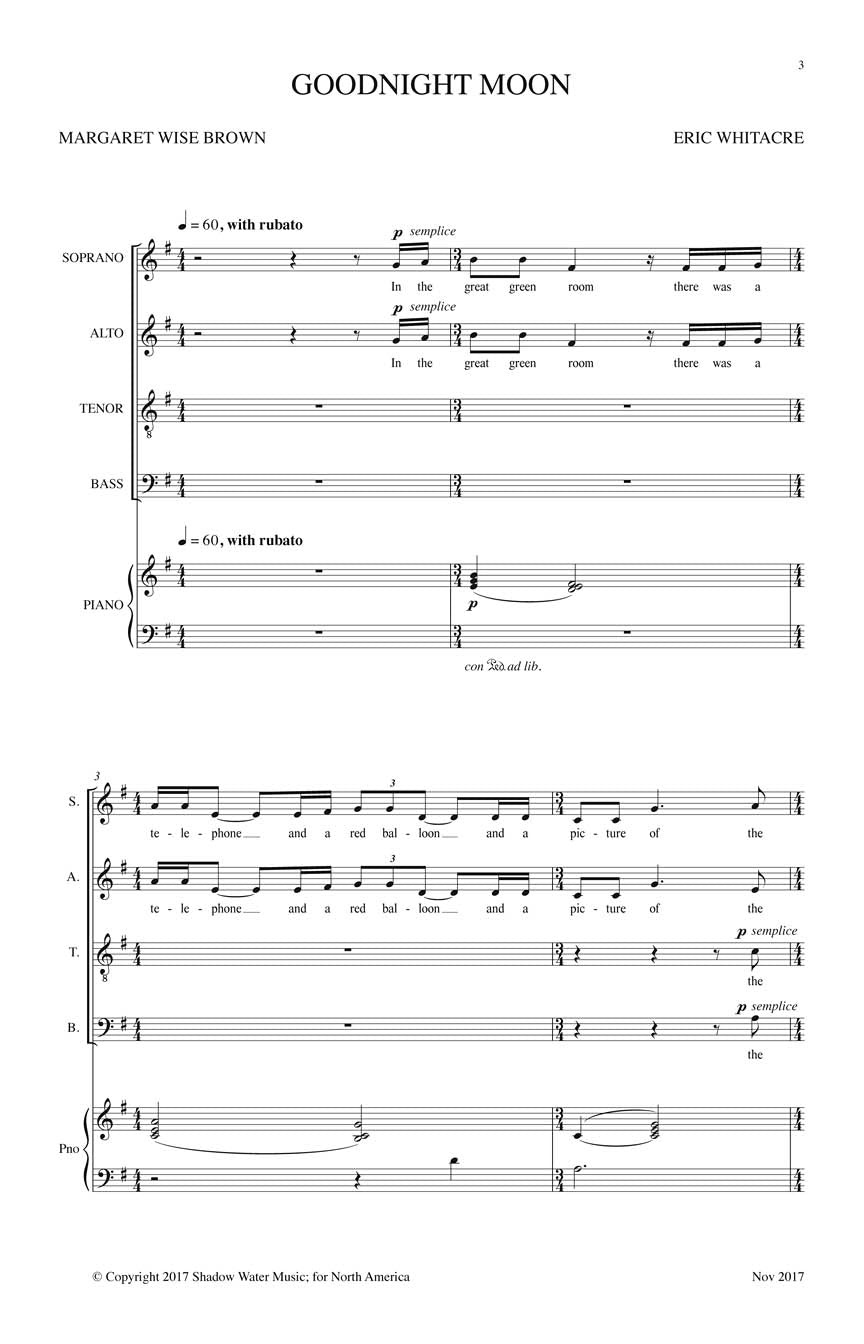 Whitacre Goodnight Moon SATB