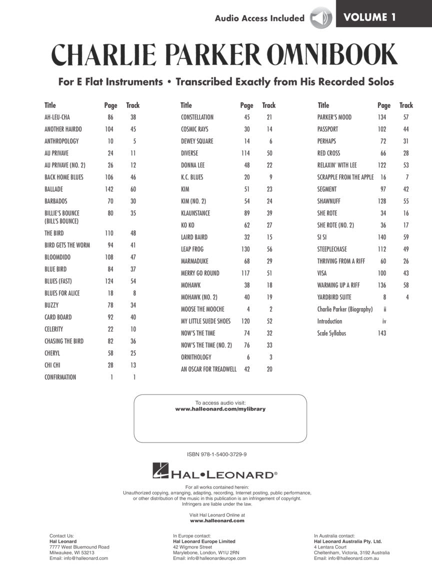 Parker, Charlie - Omnibook - Volume 1 with Backing Tracks