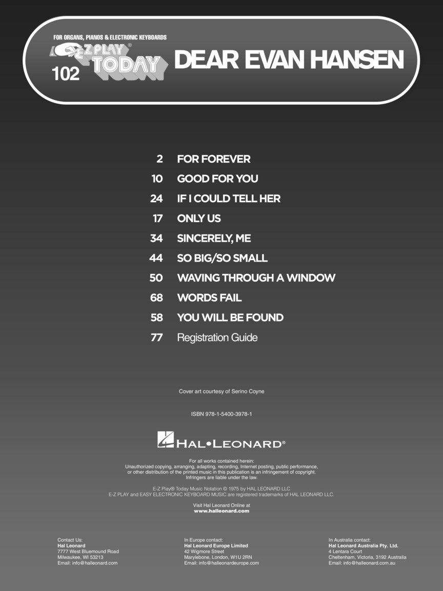 Pasek/Paul Dear Evan Hansen E-Z Play Today #102