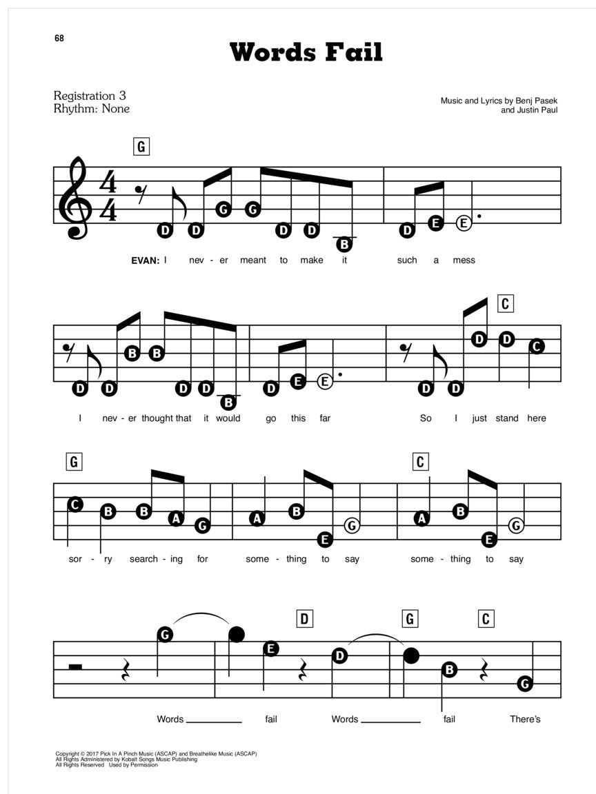 Pasek/Paul Dear Evan Hansen E-Z Play Today #102