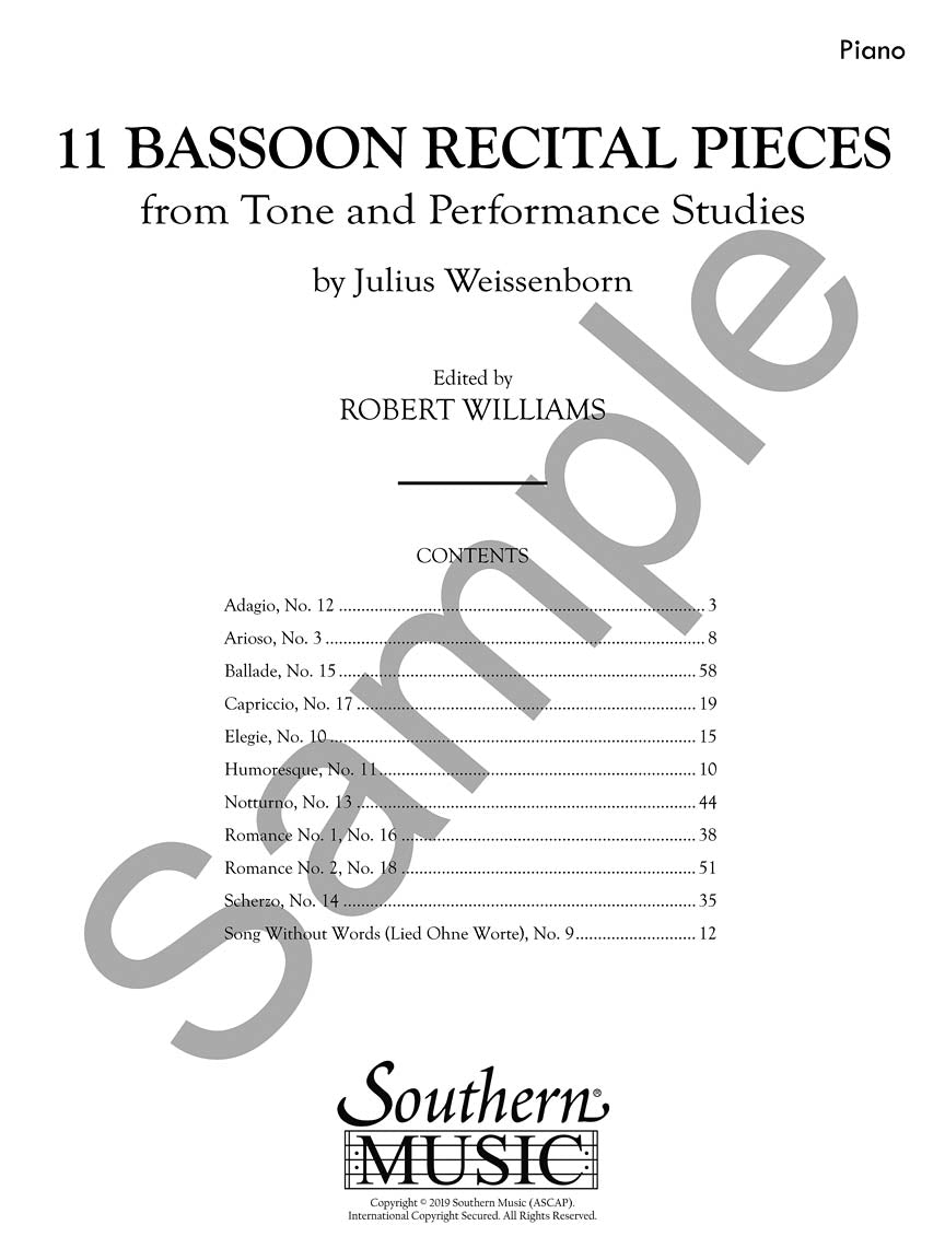 Weissenborn 11 Bassoon Recital Pieces from Tone and Performance Studies