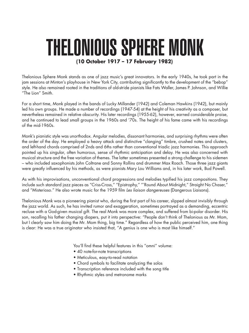 Thelonious Monk – Omnibook for Piano