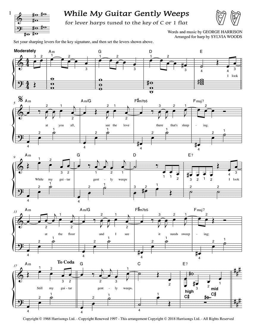 While My Guitar Gently Weeps - Arranged for Harp