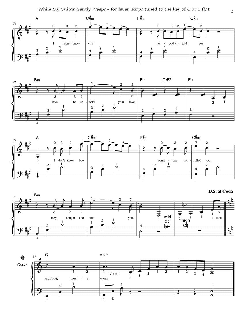 While My Guitar Gently Weeps - Arranged for Harp