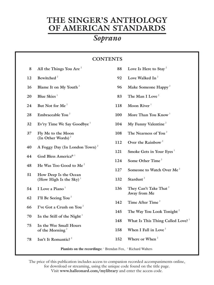 Singer's Anthology of American Standards Soprano with Recorded Accompaniment
