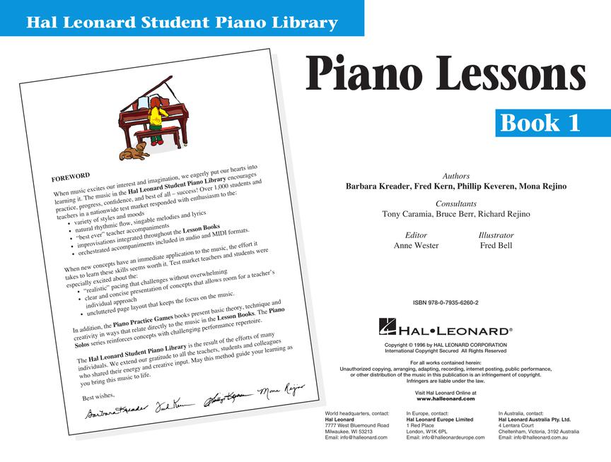 Piano Lessons Book 1 - Hal Leonard Student Piano Library