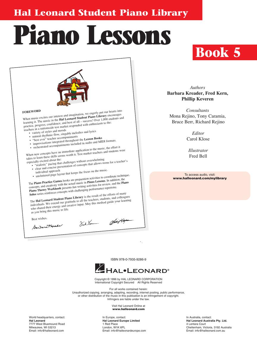 Piano Lessons Book 5 - Hal Leonard Student Piano Library