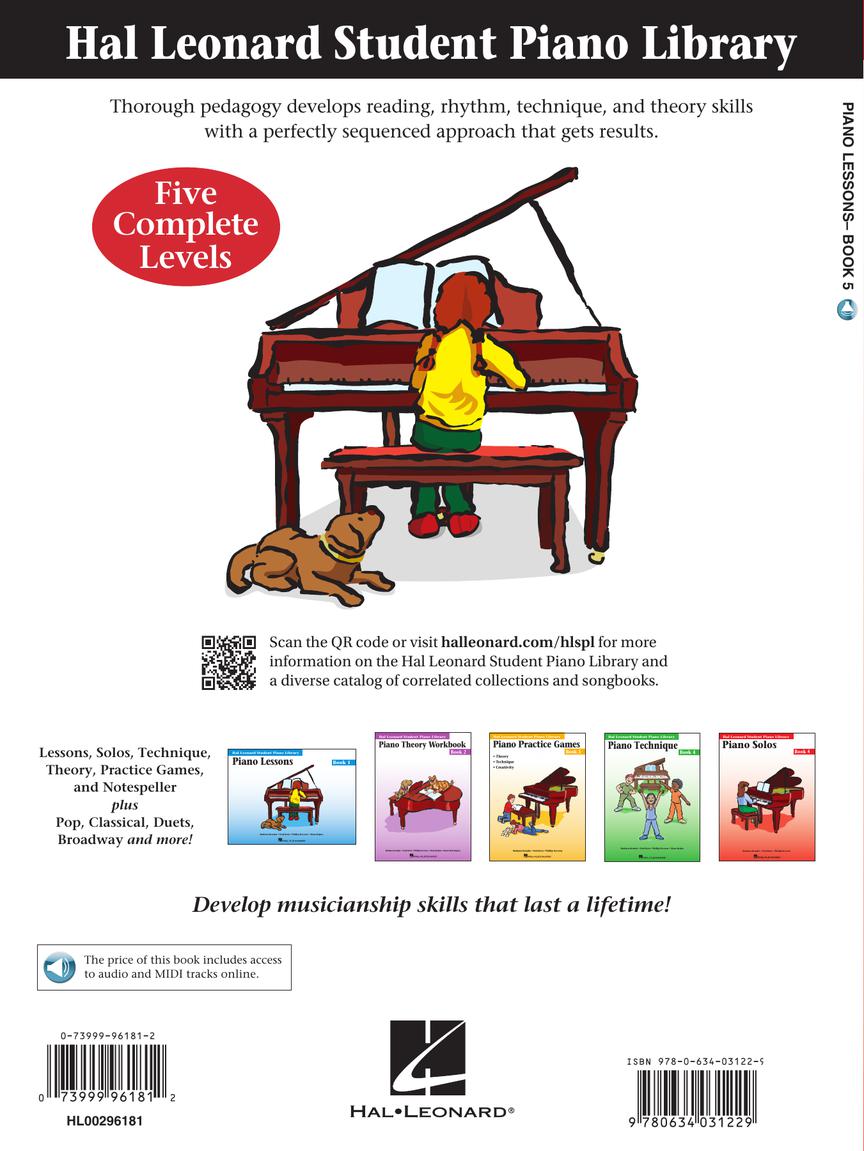 Piano Lessons Book 5  Audio and MIDI Access Included- Hal Leonard Student Piano Library