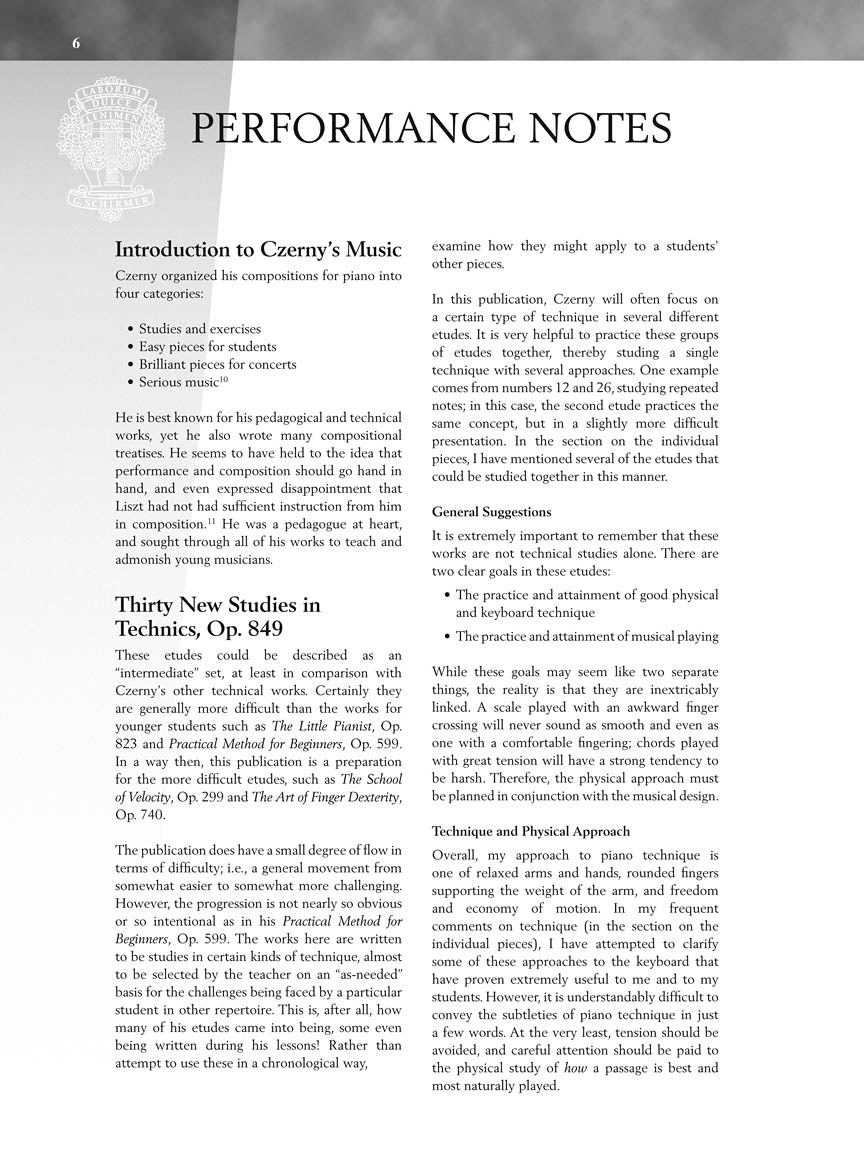 Czerny - Thirty New Studies In Technics, Op. 849 - Piano Book/cd Schirmer Performance Editions