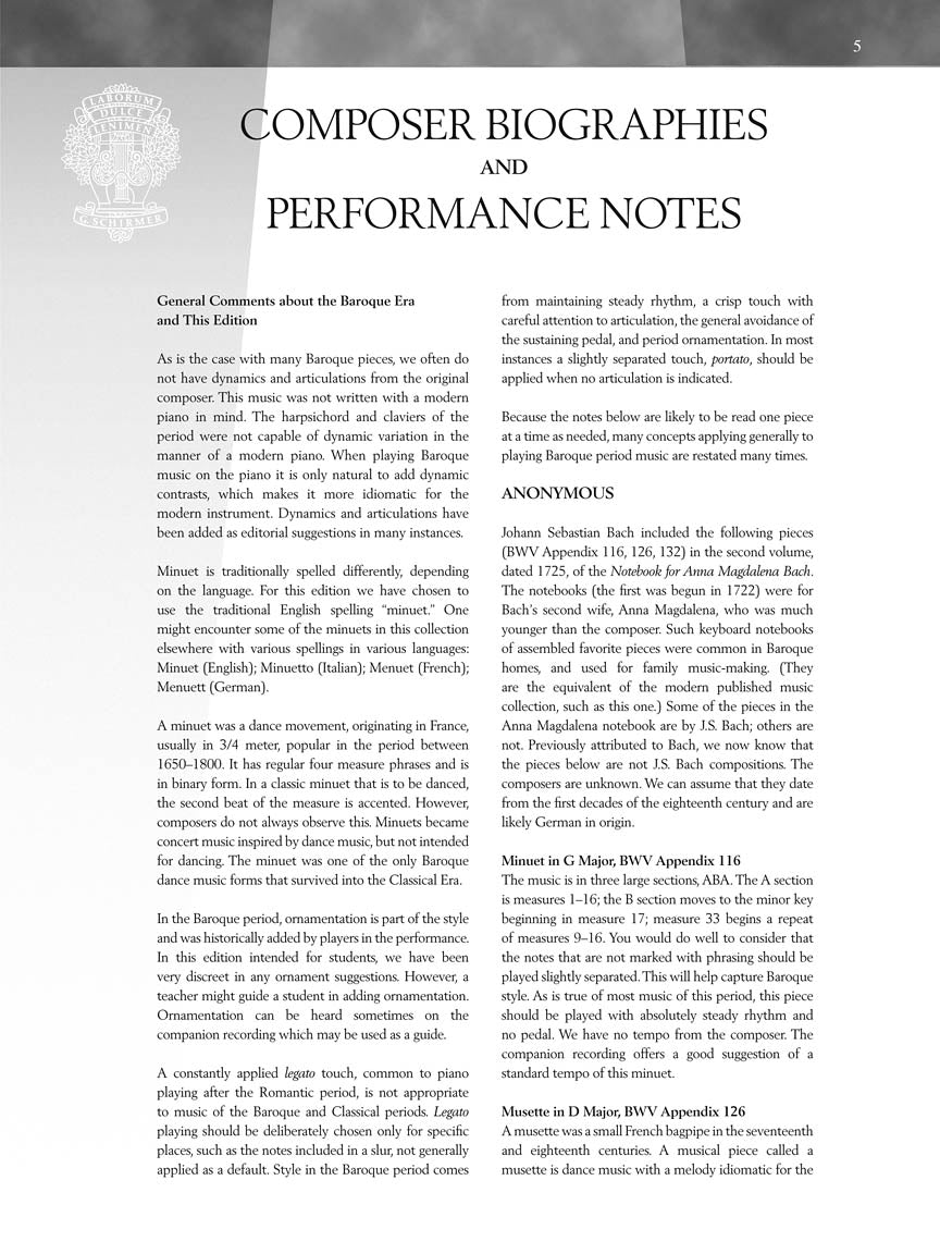 Baroque Era - Early Intermediate - Schirmer Performance Editions