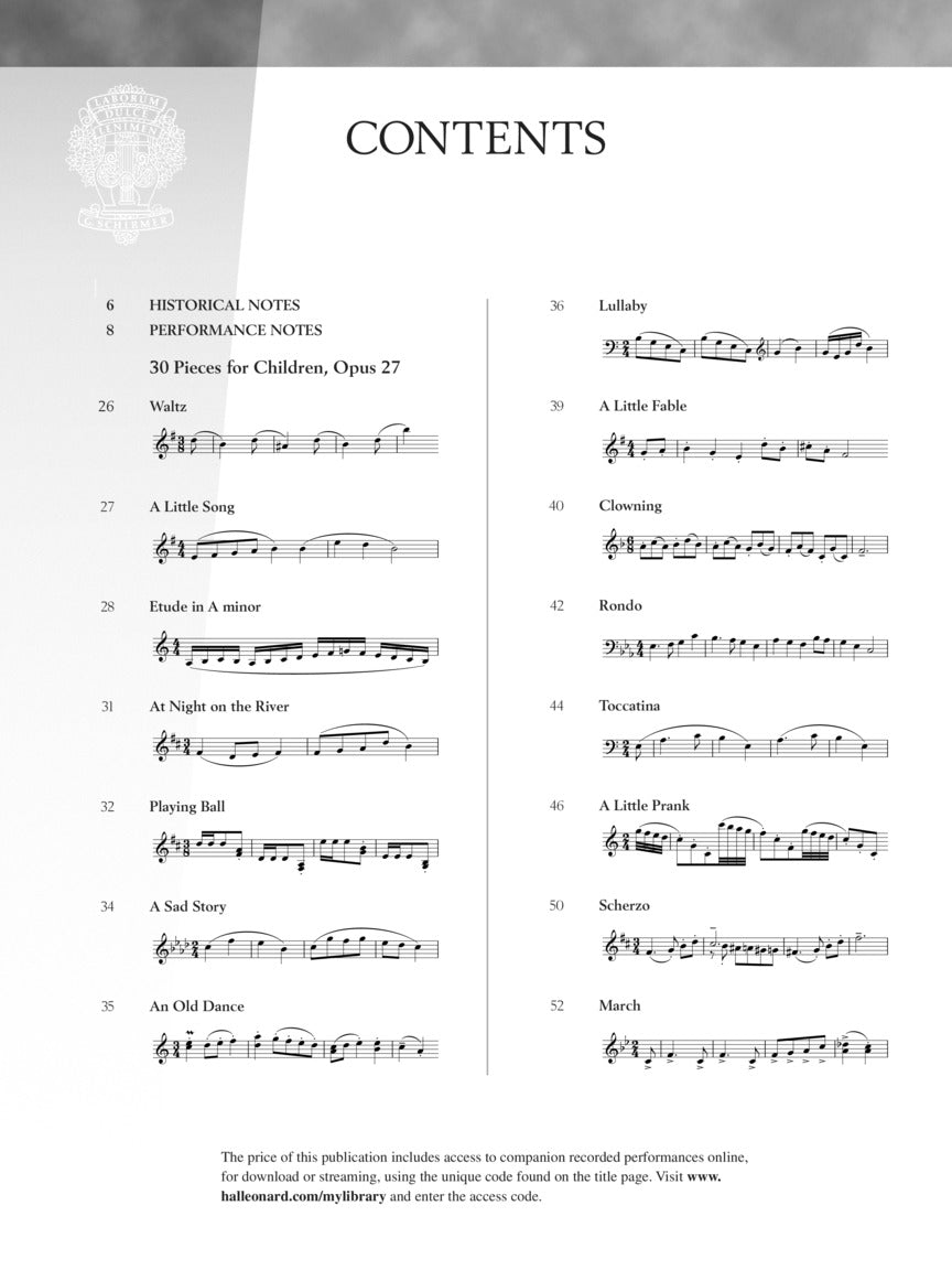 Kabalevsky, Dimitri - Piano Pieces For Children, Op. 27 And 39 Schirmer Performance Edition