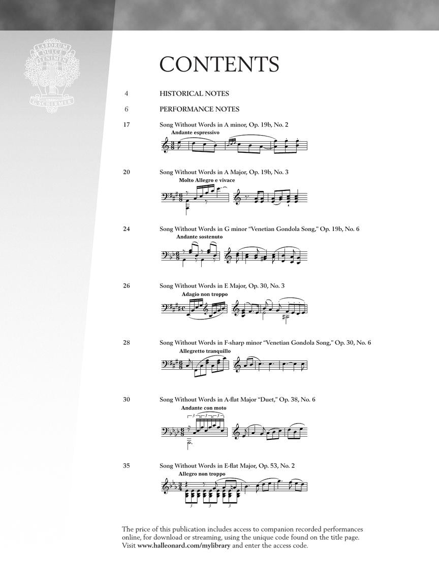 Mendelssohn - Selections from Songs Without Words - Schirmer Performance Editions