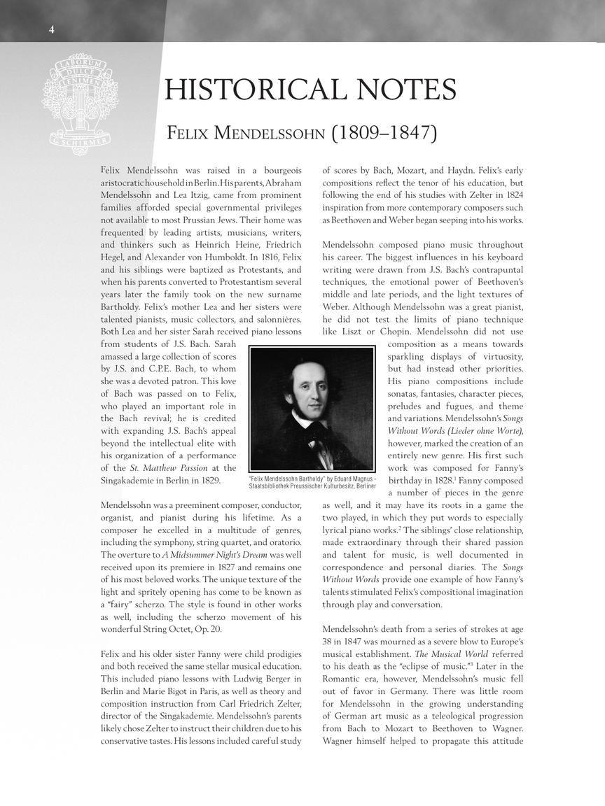 Mendelssohn - Selections from Songs Without Words - Schirmer Performance Editions