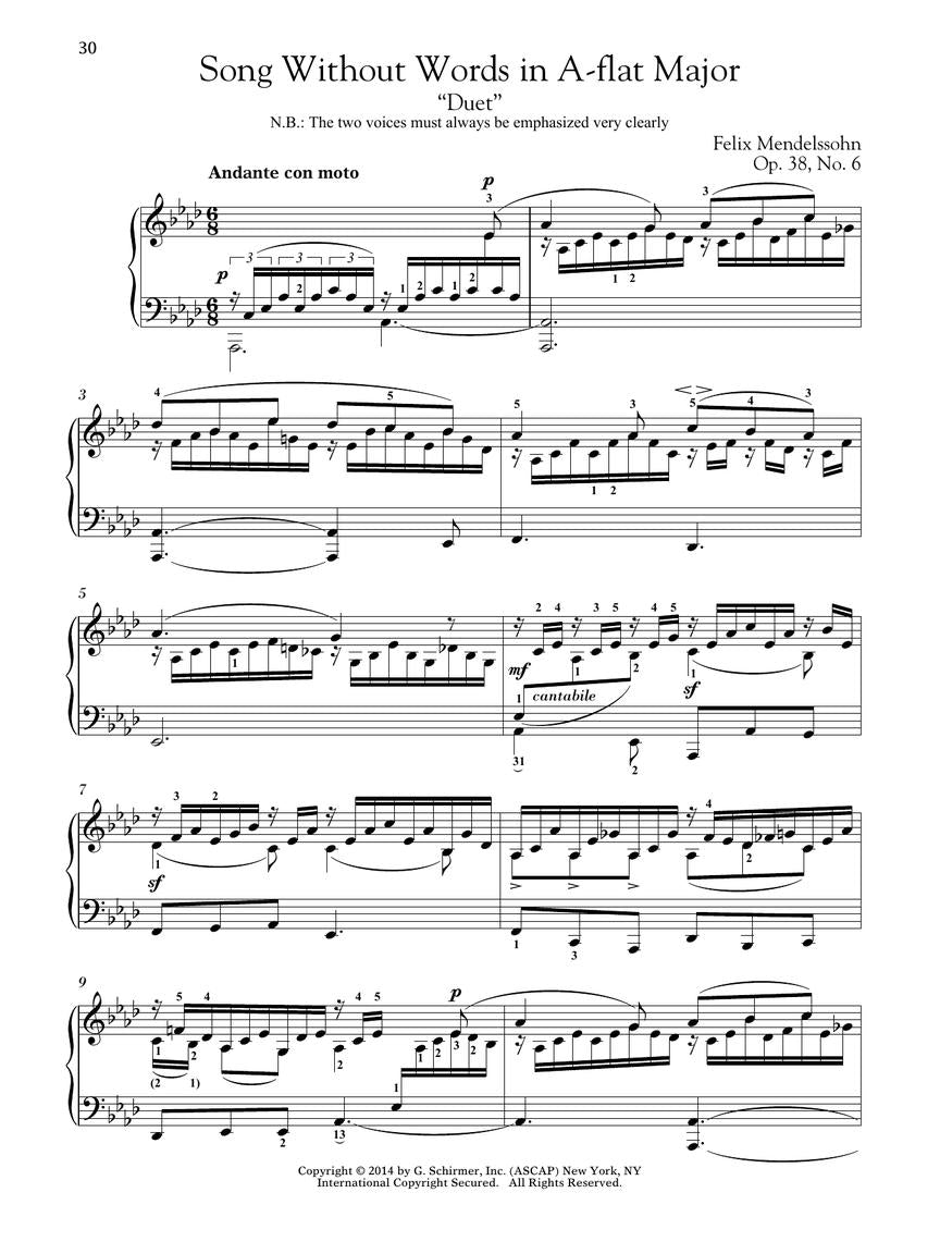 Mendelssohn - Selections from Songs Without Words - Schirmer Performance Editions