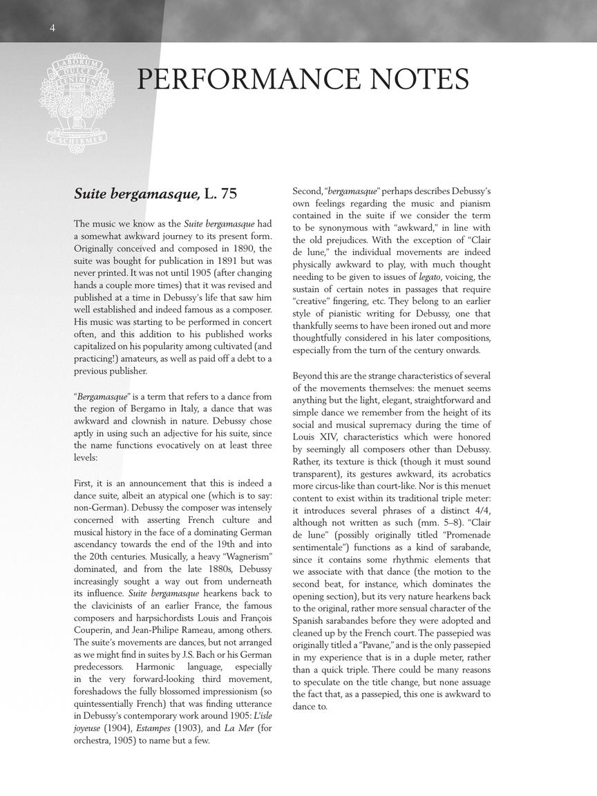 Debussy - Suite bergamasque - Schirmer Performance Editions