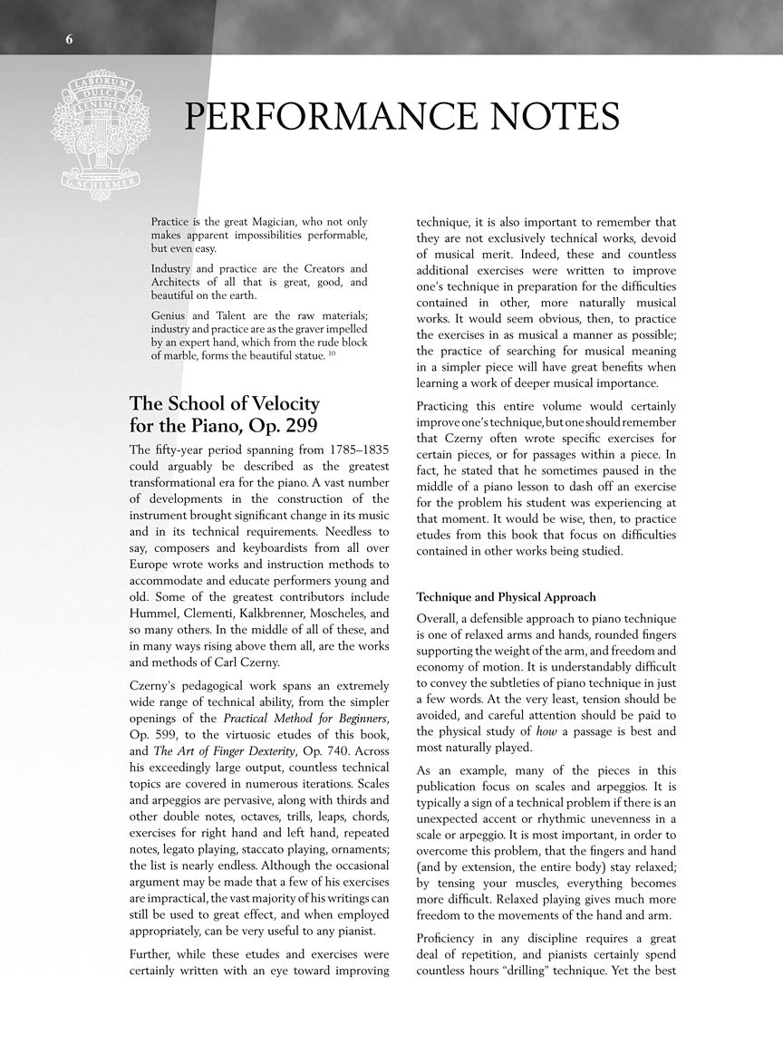 Czerny - School of Velocity - Schirmer Performance Editions