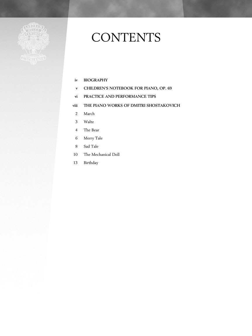 Shostakovich - Children's Notebook   Opus 69 Schirmer Performance Editions