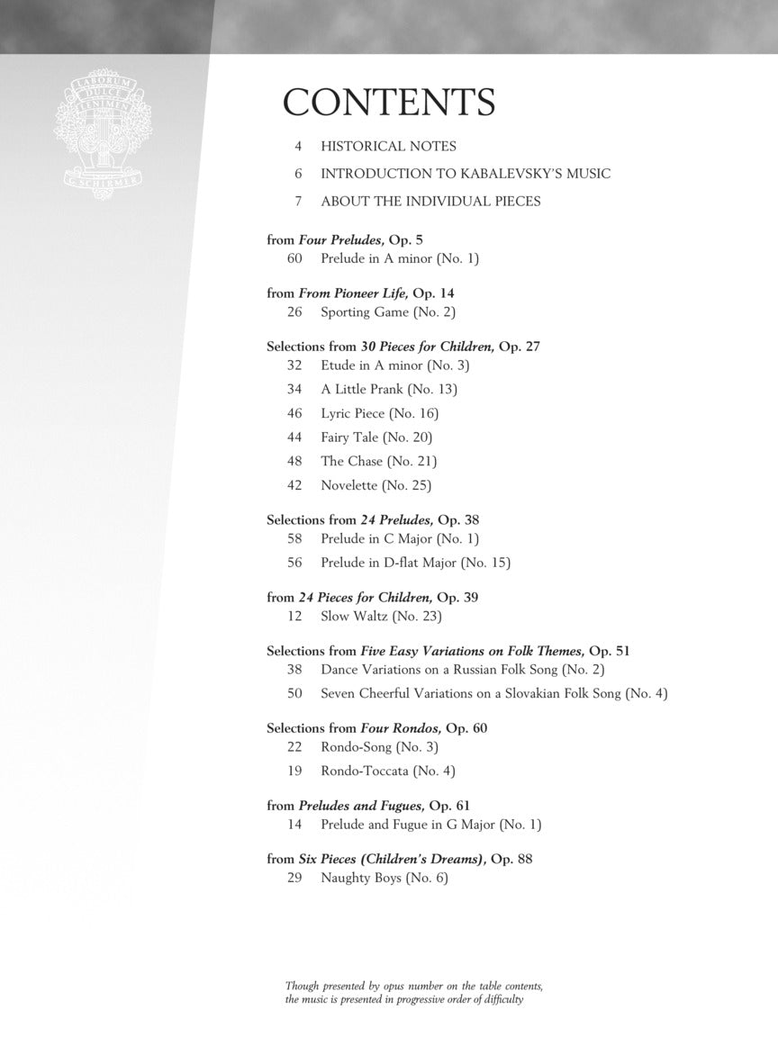 Kabalevsky - Selected Piano Pieces - Schirmer Performance Editions