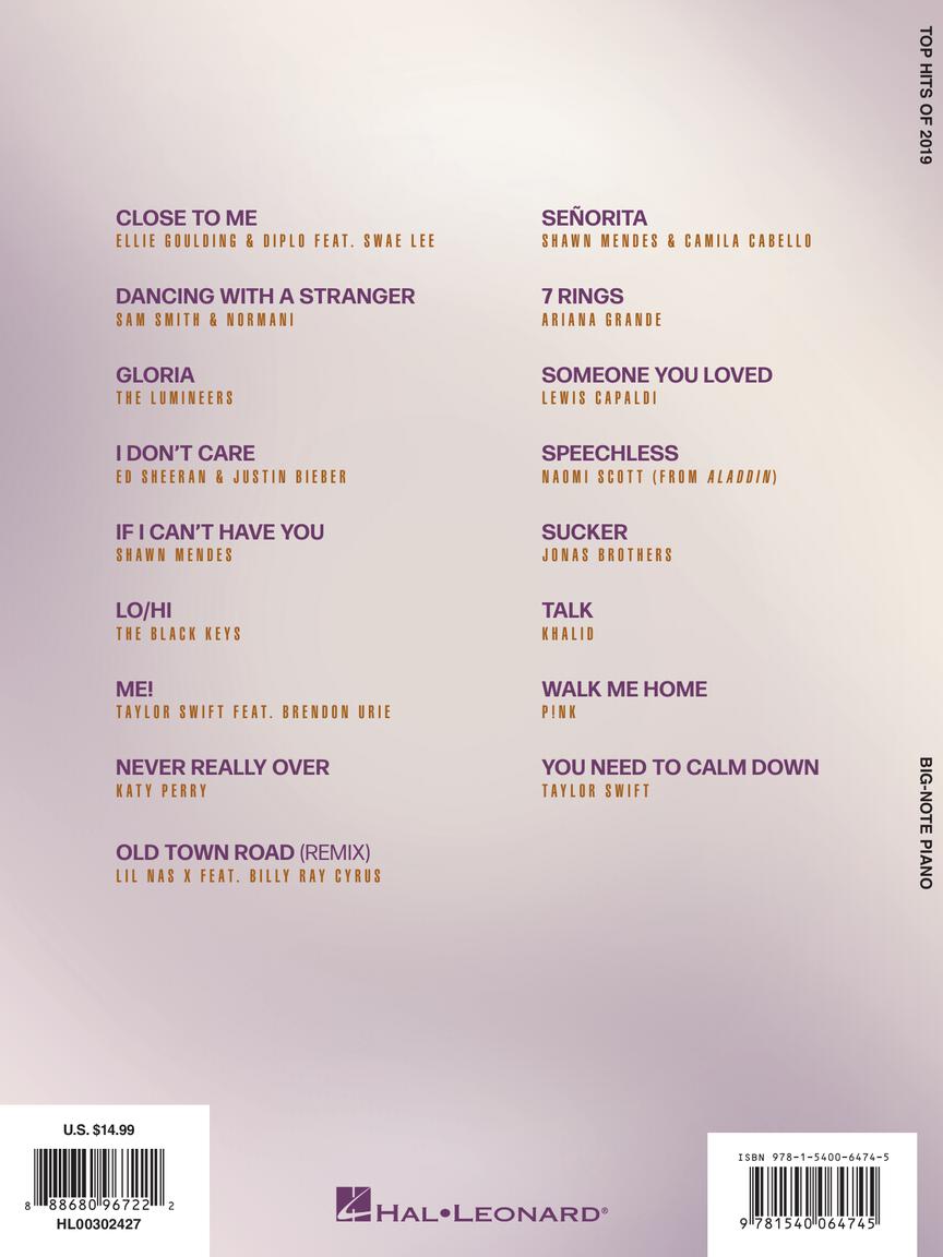 Top Hits of 2019 - Big-Note Piano