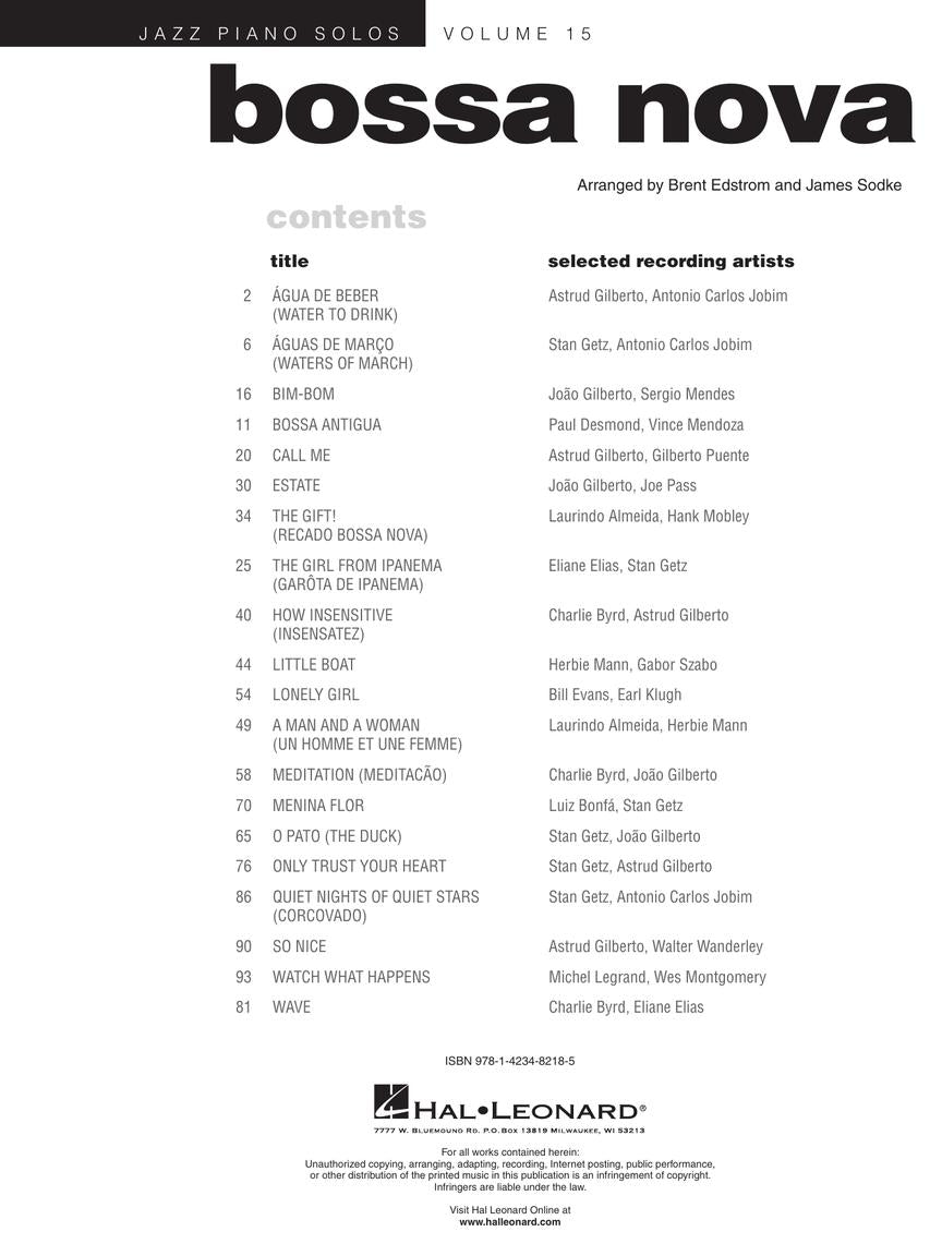 Bossa Nova - Jazz Piano Solos, Vol. 15