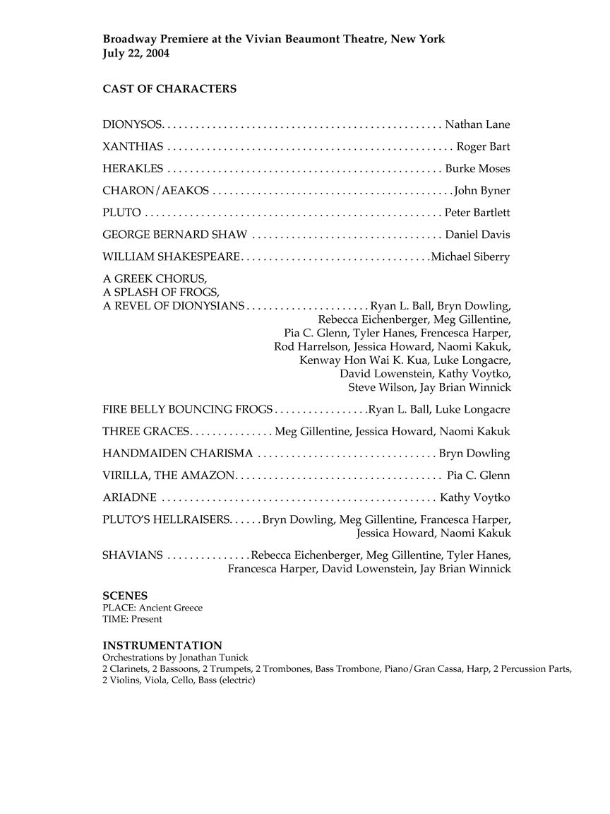 Frogs, The - Vocal Score