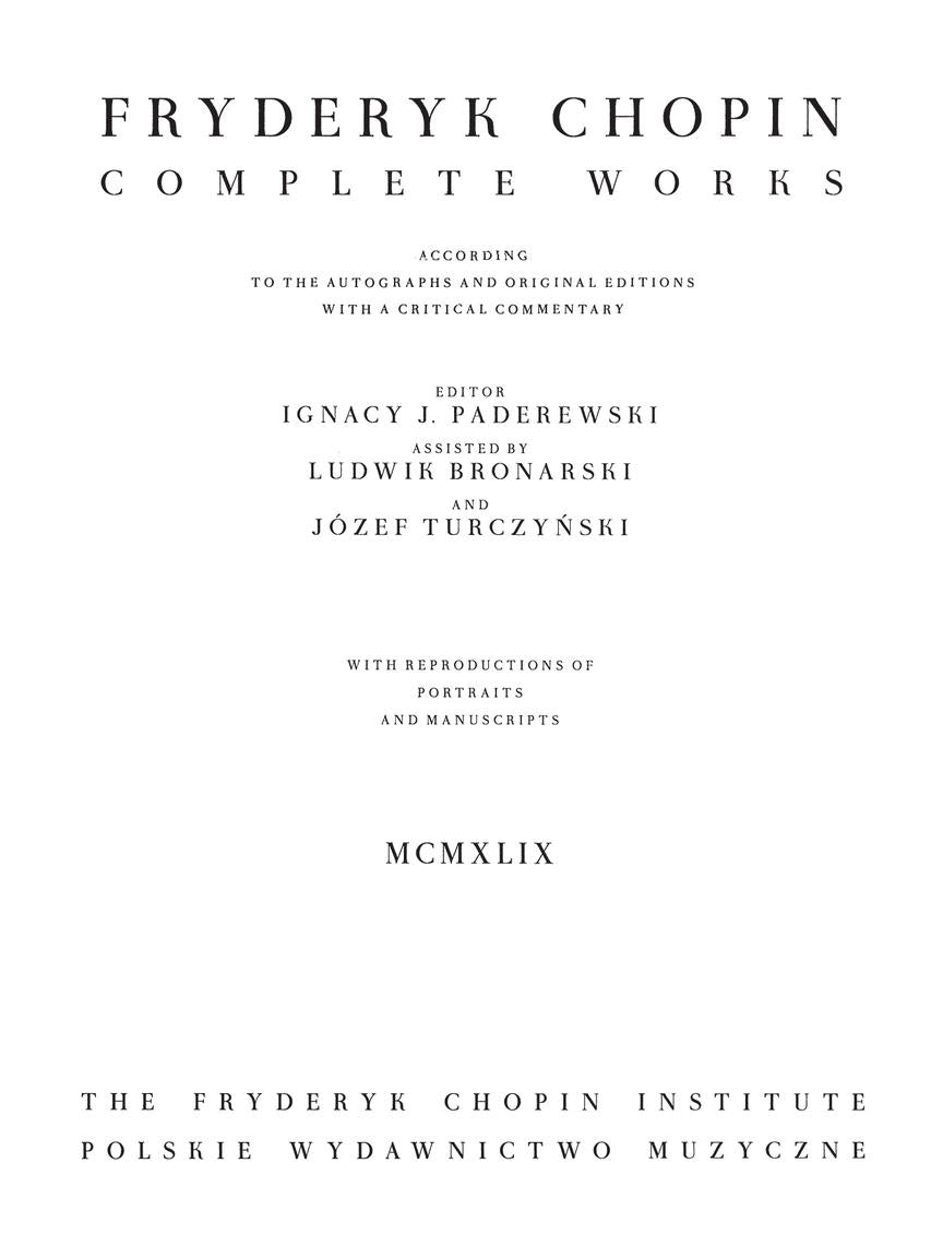 Chopin Sonatas Chopin Complete Works Vol. VI Paderewski