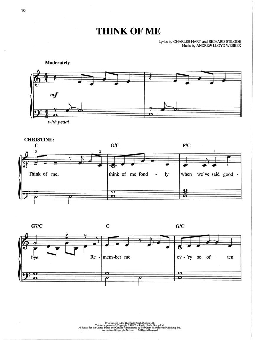 Lloyd Webber Phantom of the Opera - Easy Piano