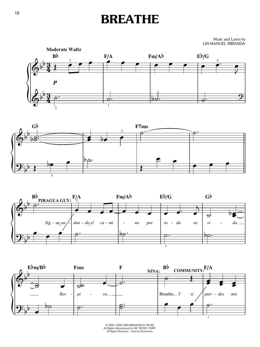 Miranda In the Heights Easy Piano Selections