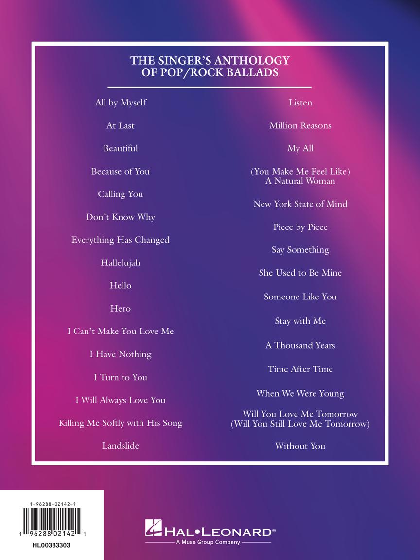 The Singer's Anthology of Pop/Rock Ballads Soprano/Alto Edition