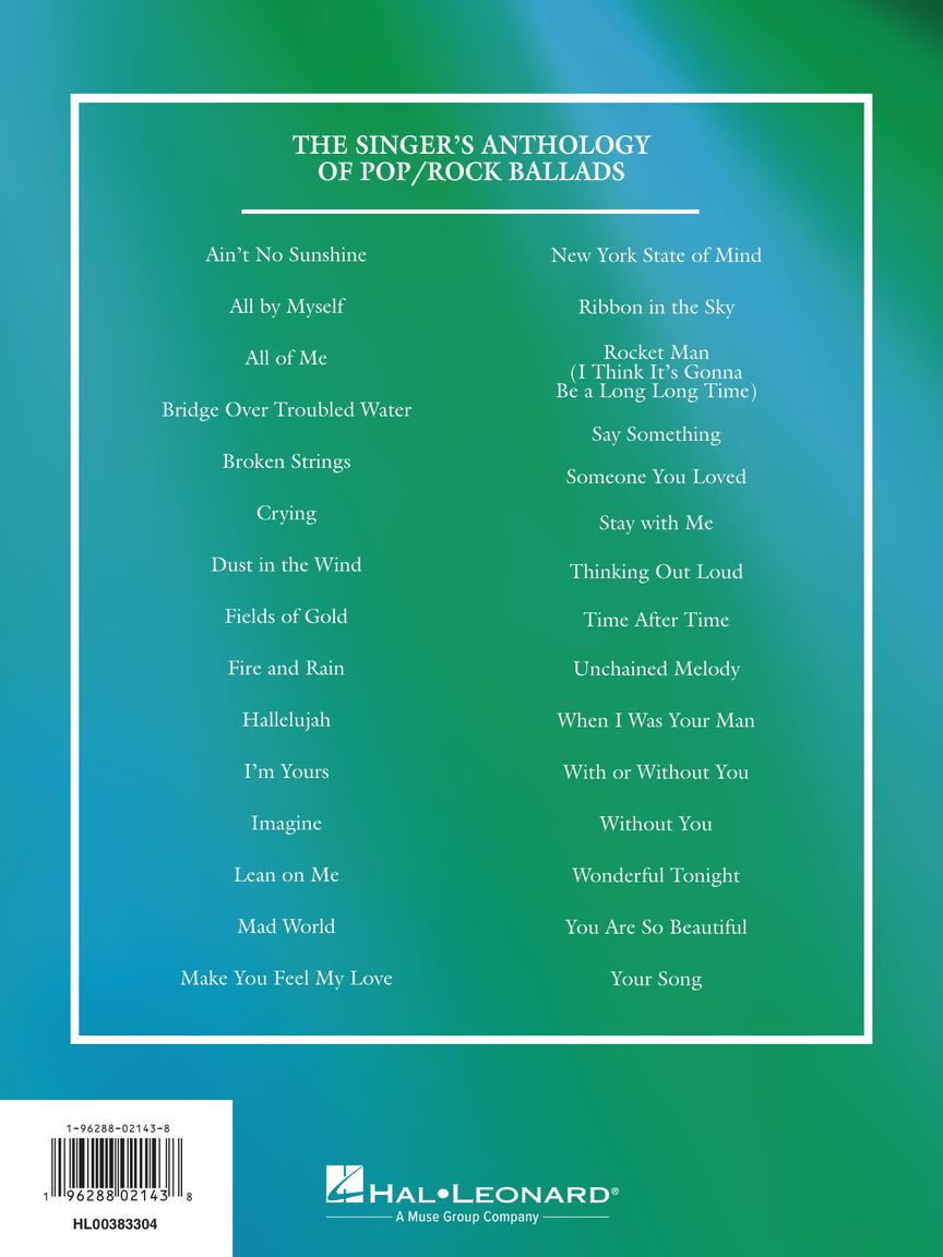 The Singer's Anthology of Pop/Rock Ballads Tenor/Baritone Edition