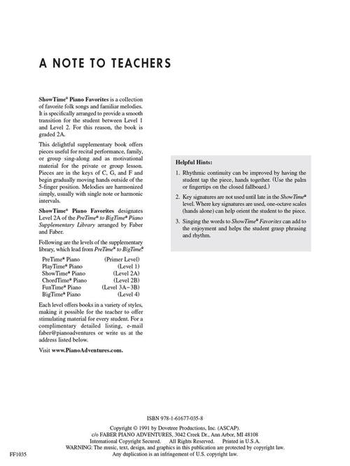 Faber Favorites - Showtime Piano Level 2A