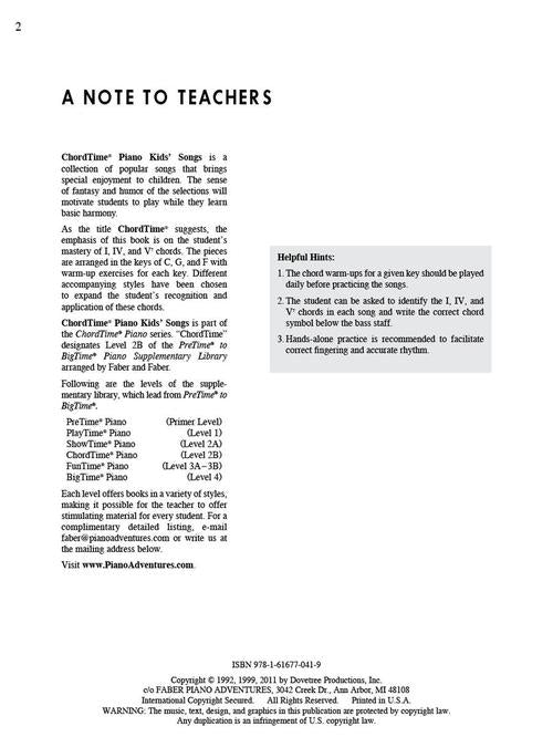 Faber Kids' Songs - ChordTime Piano - Level 2B