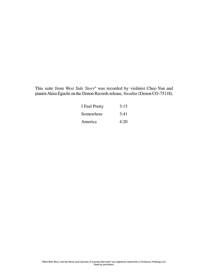 Bernstein West Side Story Suite for Violin and Piano