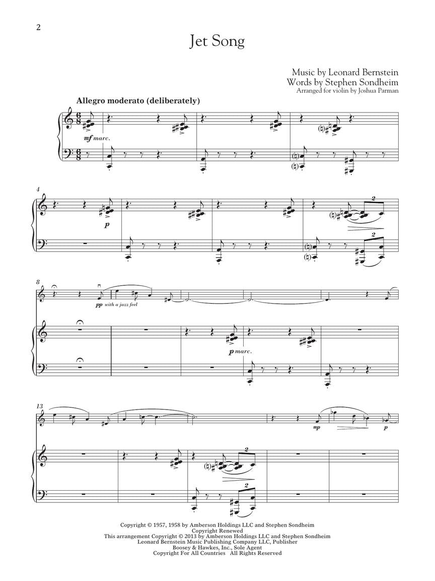 West Side Story Instrumental Solos Arranged for Violin and Piano