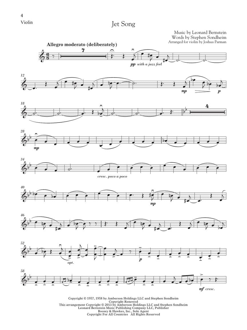 West Side Story Instrumental Solos Arranged for Violin and Piano
