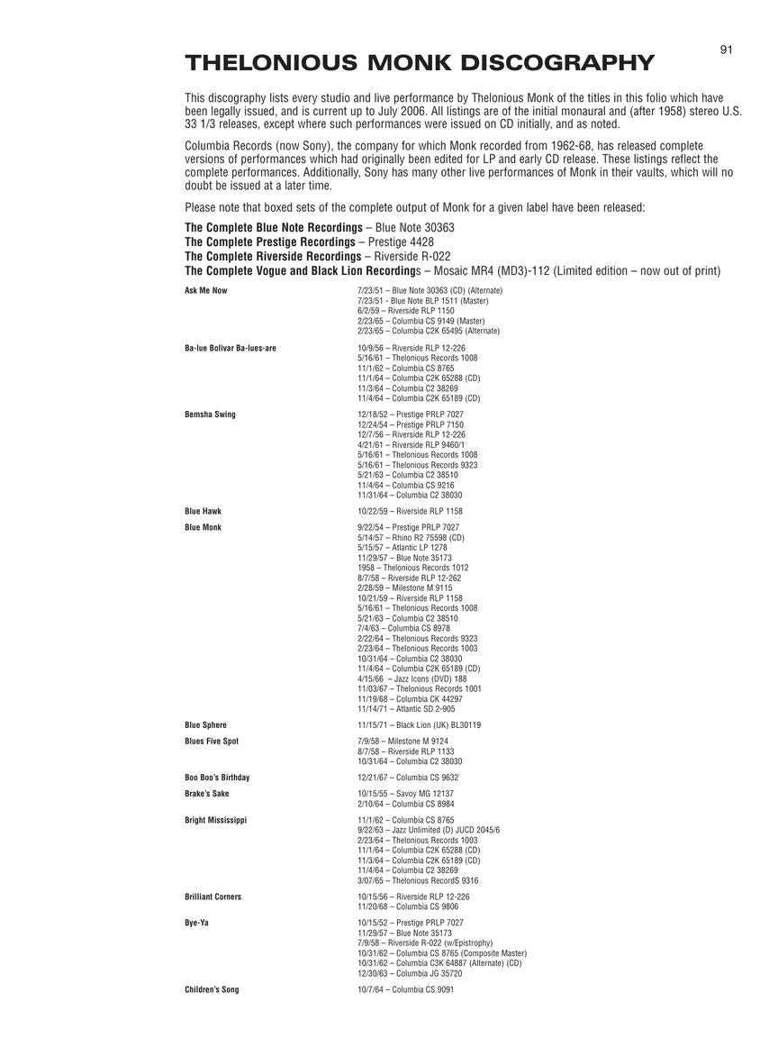 Monk, Thelonious - Fake Book