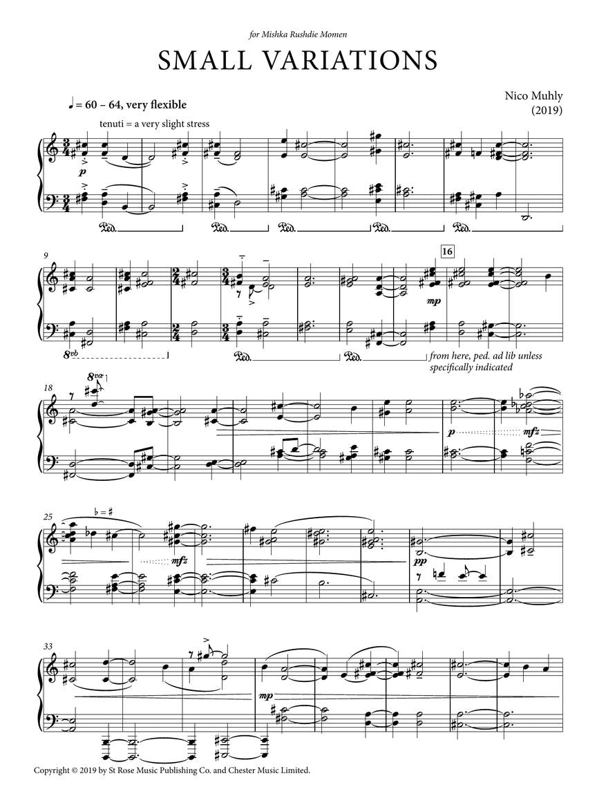 Muhly Small Variations for Piano