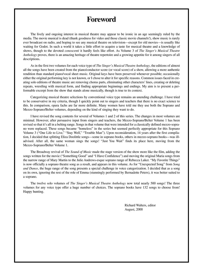 Singer's Musical Theatre Anthology - Volume 3 Soprano Book Only