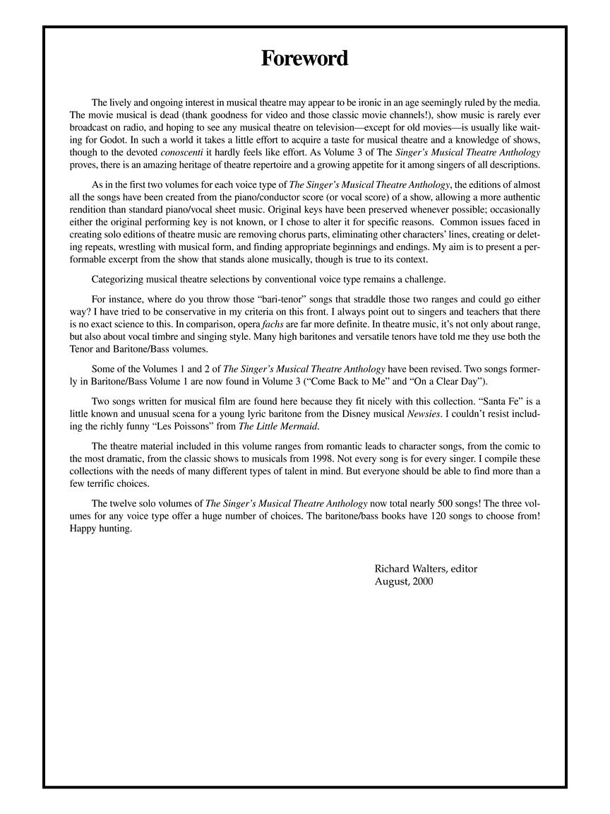 Singer's Musical Theatre Anthology - Volume 3 Baritone/Bass Book Only