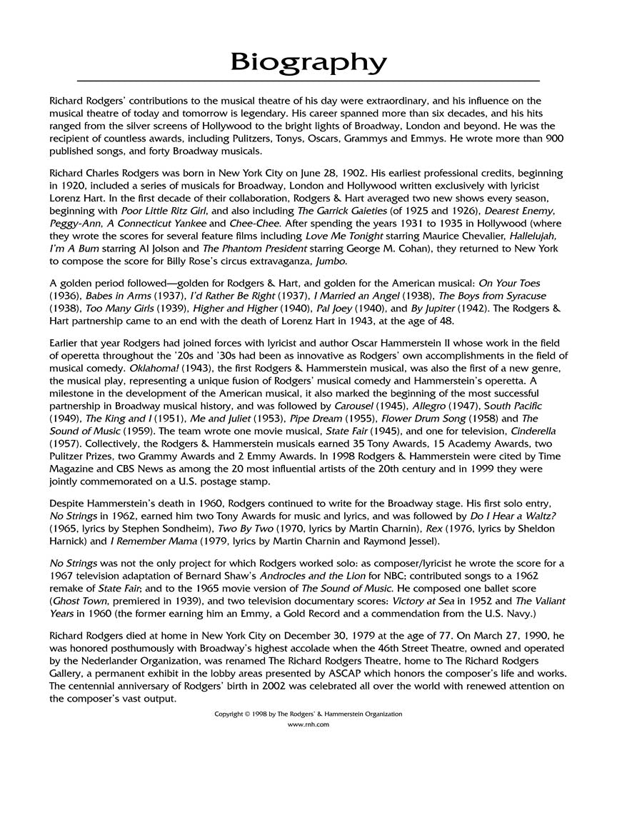 Rodgers, Richard - Songs Of - Vocal Solos