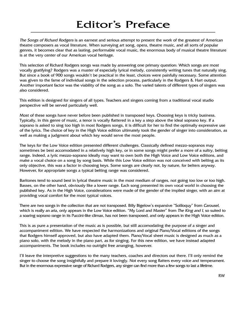 Rodgers, Richard - Songs Of - Vocal Solos