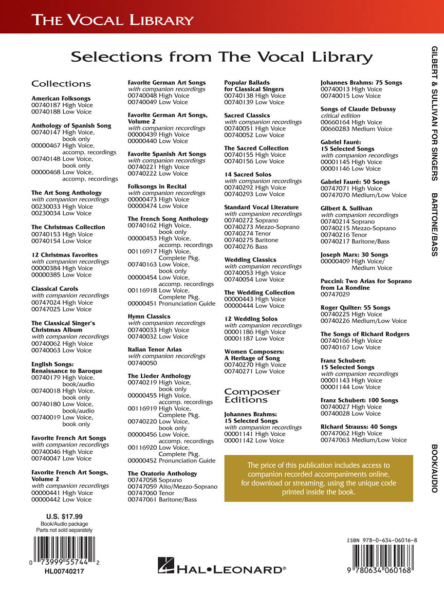 Gilbert & Sullivan for Singers Baritone/Bass The Vocal Library