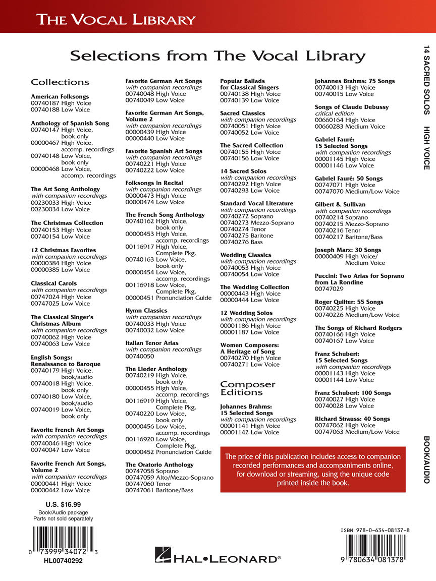 Fourteen Sacred Solos - High Voice The Vocal Library